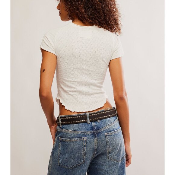 FREE PEOPLE We The Free Be My Baby Pointelle Short Sleeve Tee / Ivory - Picture 7 of 10